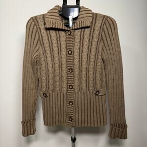 Eddie Bauer Vintage Cotton Brown Ribbed Chunky Button Cardigan Women’s Size M